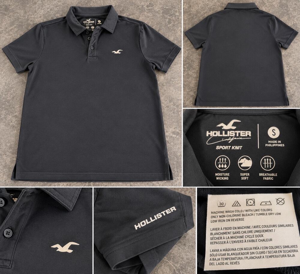 Hollister Men’s Black Sport Knit Performance Polo Shirt Small Golf Casual